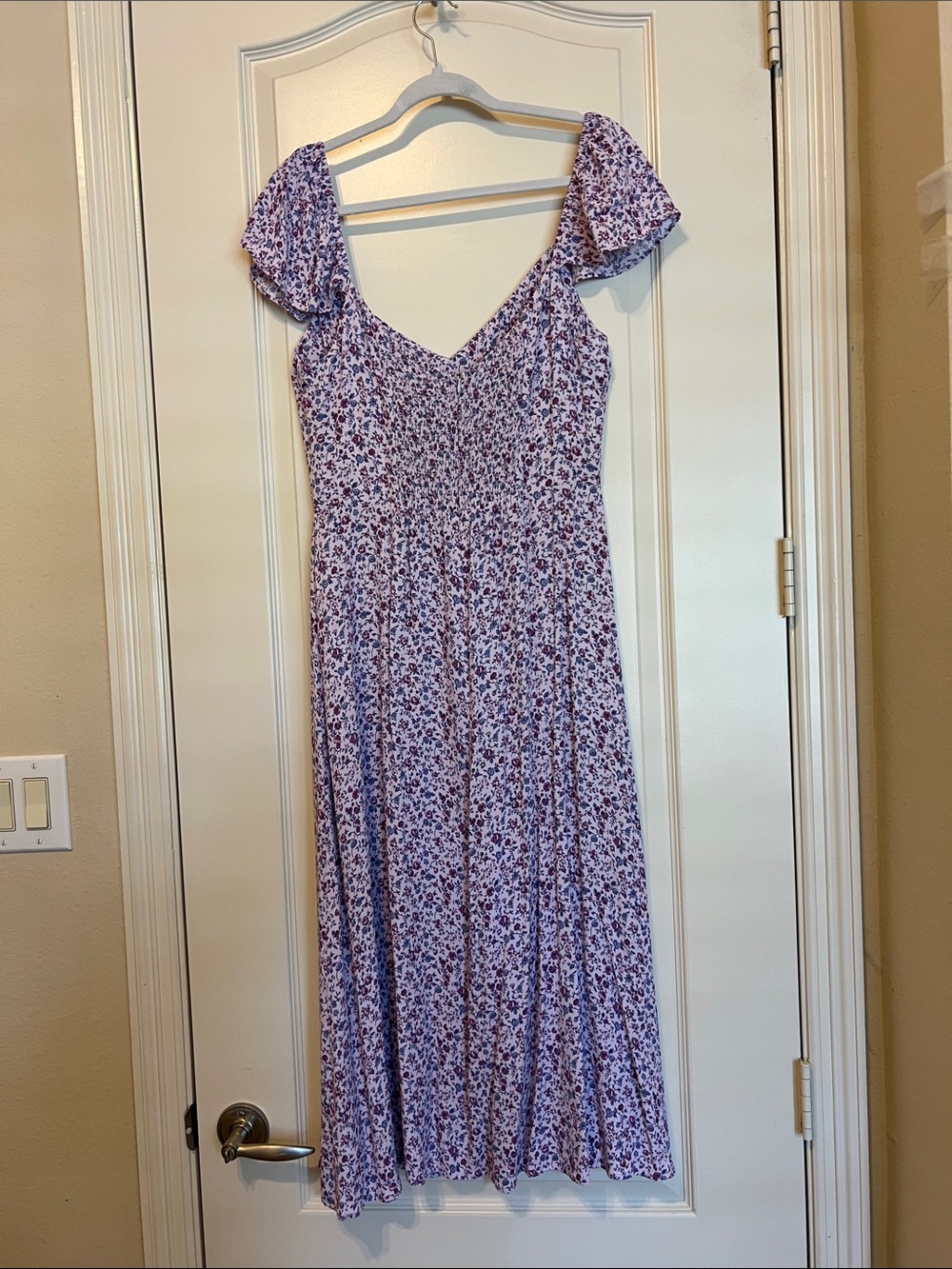 Reformation Lavender Floral Midi Dress with Flutter Sleeves - Picture 9 of 9